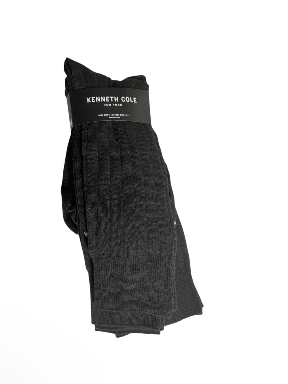 NWT Kenneth Cole 6 pack black ribbed tall socks shoe size 6-12